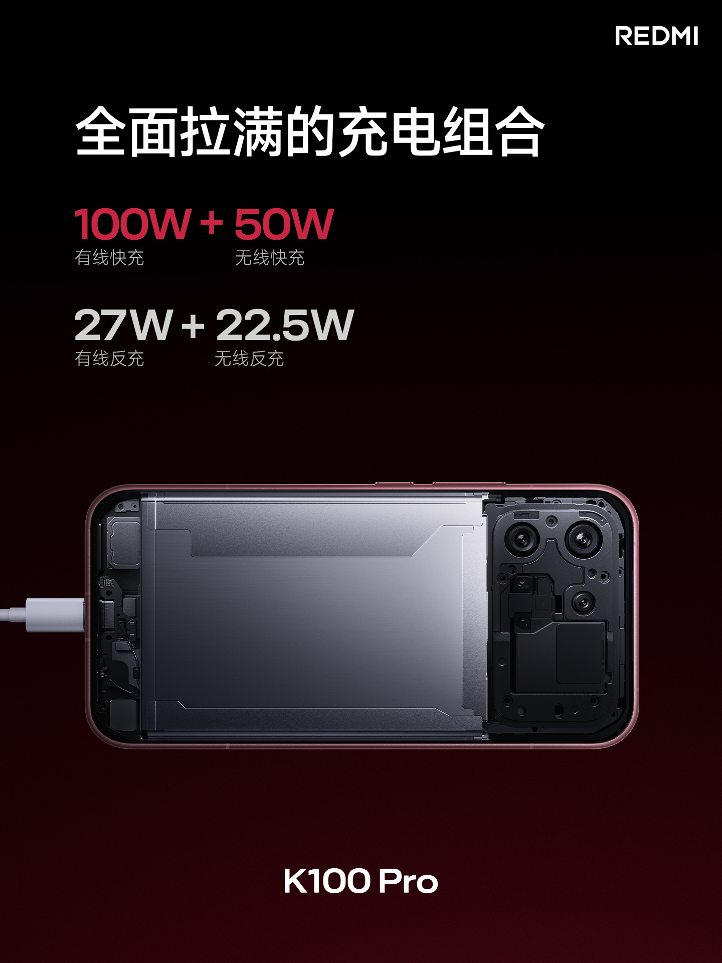 K100 Pro 超长续航8580mAh 超级硅电池100W 有线快充 、50W