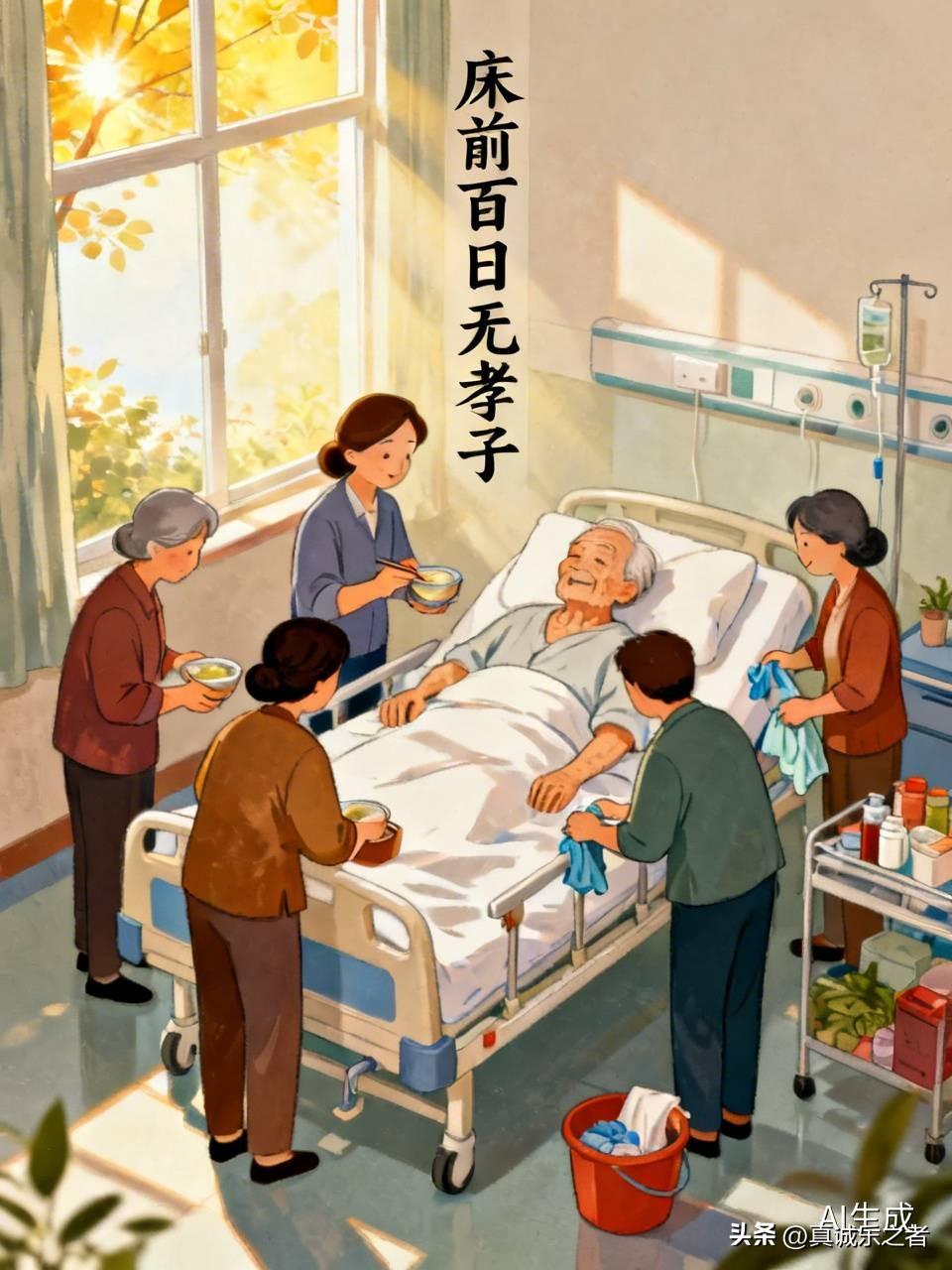 老岳父重病已逾月余，老伴的兄弟姐妹五人轮流侍奉左右，以尽晚辈孝道，只为让老人在生