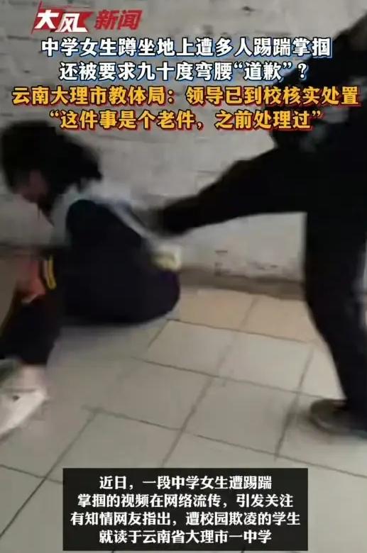 大理市一中学女生遭4名同校学生殴打，云南大理市体育教育局通报：1名15岁学生被行
