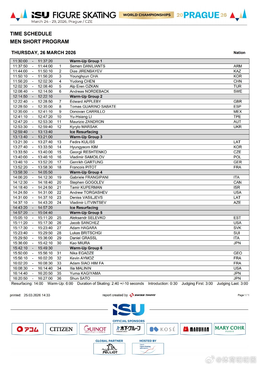 花滑世锦赛陈昱东第4位登场2026年世界花样滑冰锦标赛今晚继续展开，中国选手将在