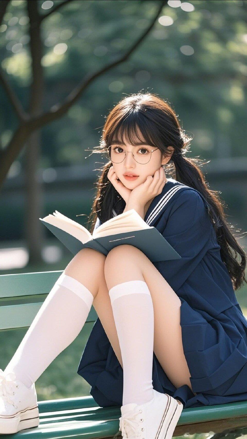 戴眼镜穿白丝小腿袜，可爱甜美小学妹～ [锦鲤附体][锦鲤附体]  