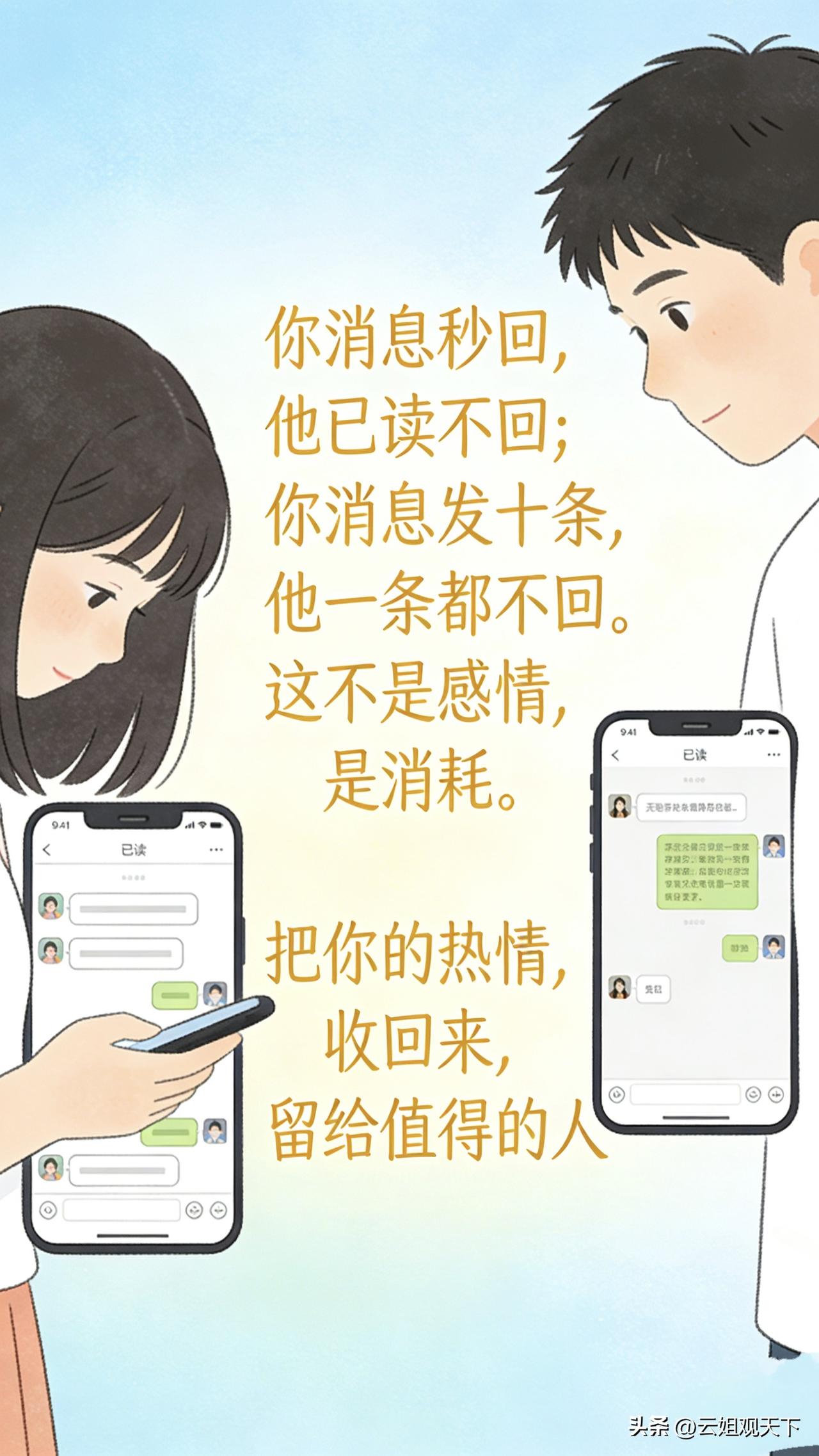 他的冷漠，是你内耗的根源
 
他不回消息，你就坐立难安；他态度冷淡，你就自我怀疑