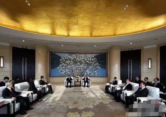 这个大厅还是挺漂亮，北京市市长等领导会见马英九等人。双方谈及两岸一家亲，要如亲戚