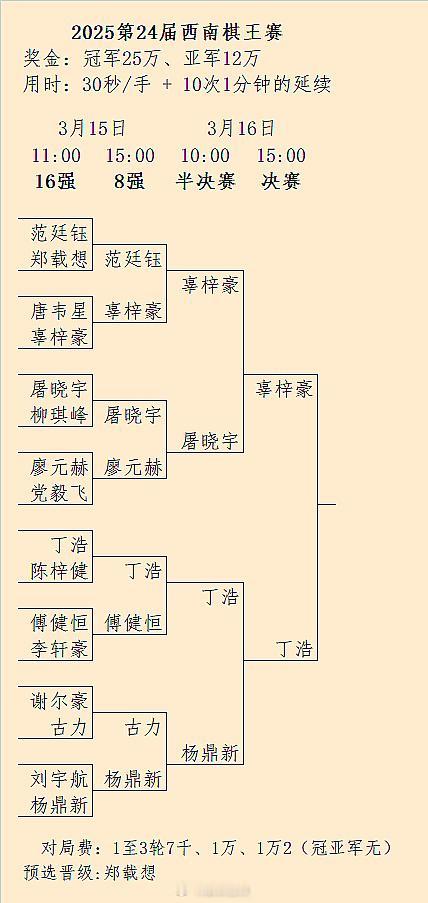 三冠王丁浩与二冠王辜梓豪15:00争夺第24届西南棋王赛冠军