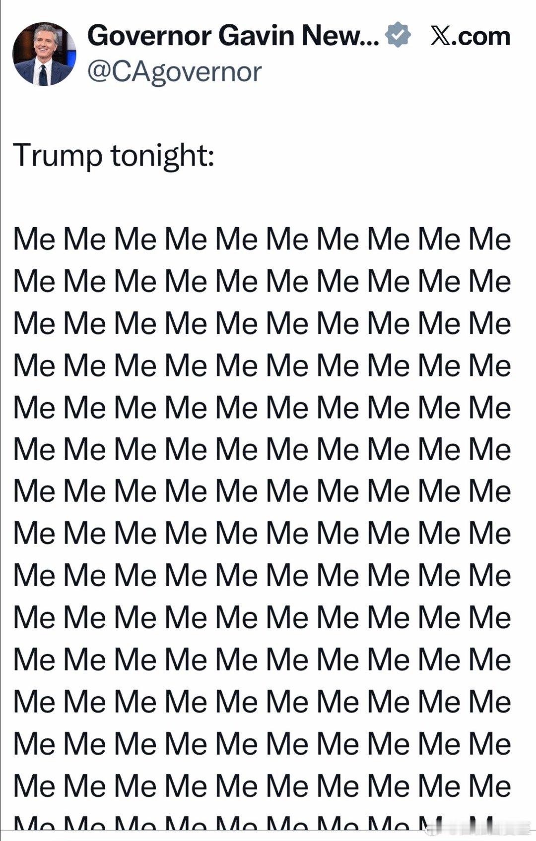 加州州长用一个字评总统讲话：Me（我）没完没了 