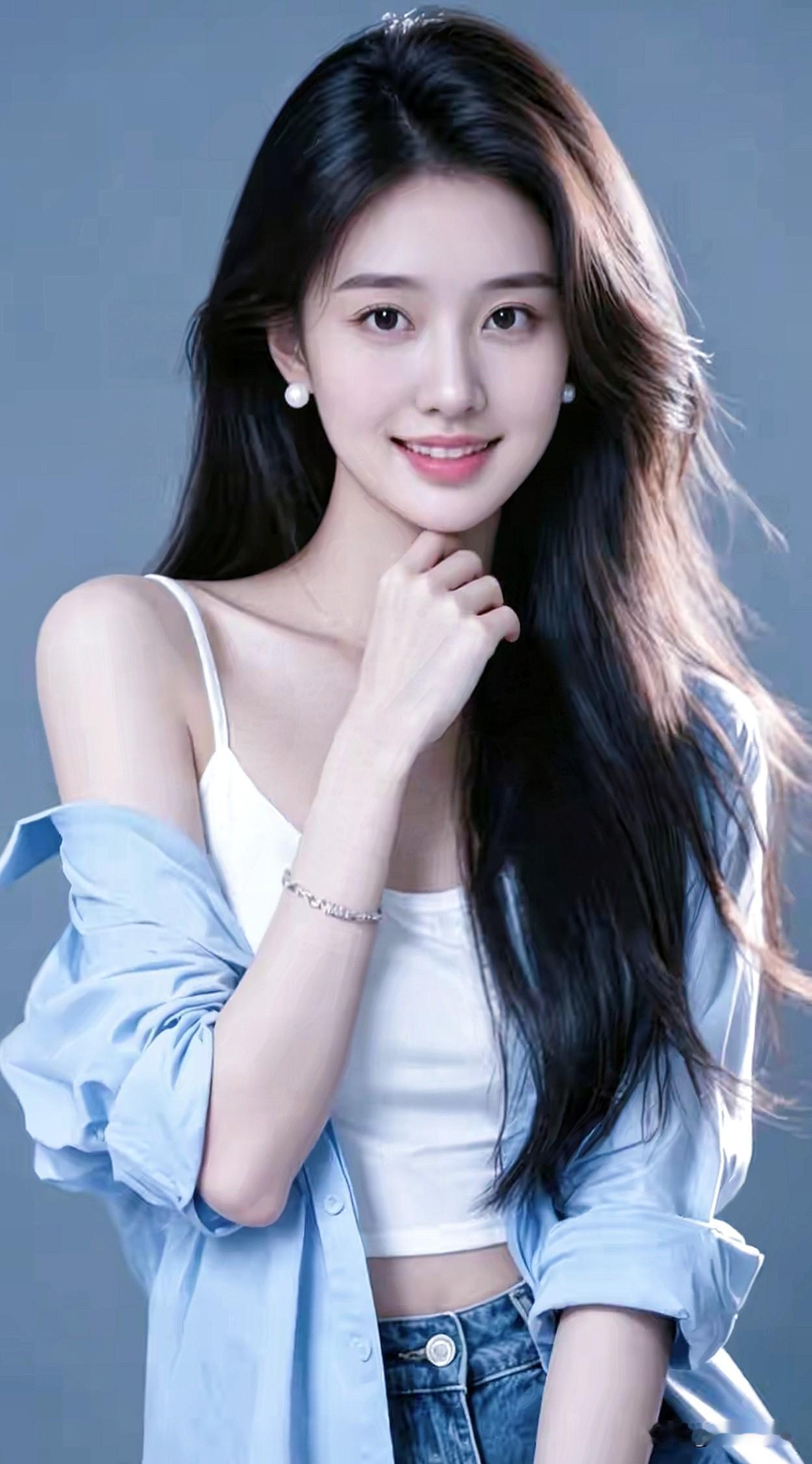 蓝白简约搭配，柔光衬得眉眼温婉，干净又耐看。分享绝美的美女照 分享小姐姐的美丽照