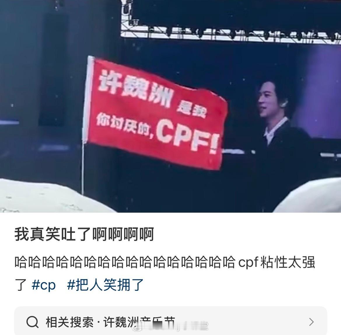 许魏洲音乐节台下CP粉应援：许魏洲，是我，你讨厌的CPF！哈哈哈哈哈哈哈哈充分印