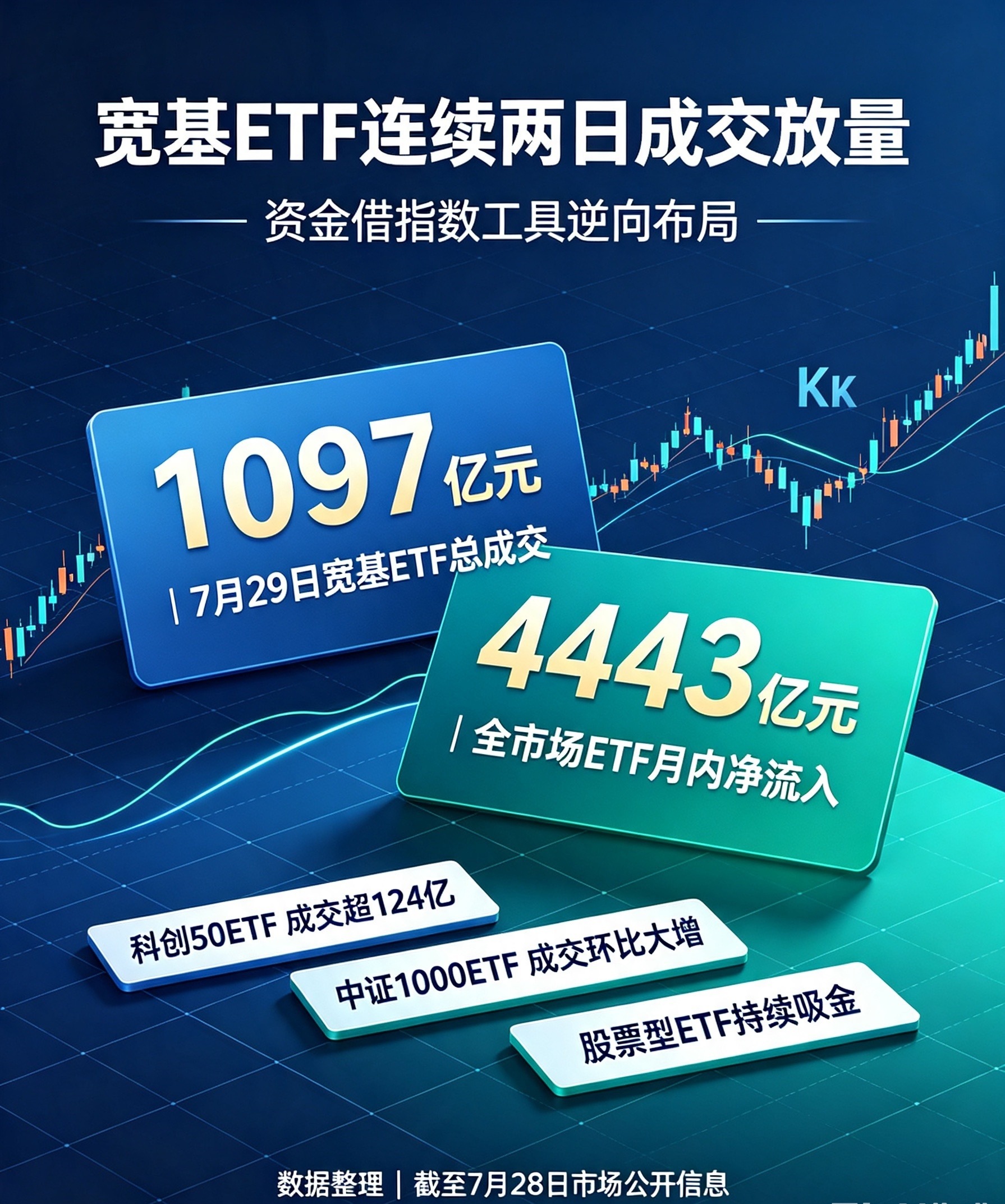 📊资金信号｜宽基ETF连续两天成交破千亿！7‑29宽基ETF总成交1097亿，