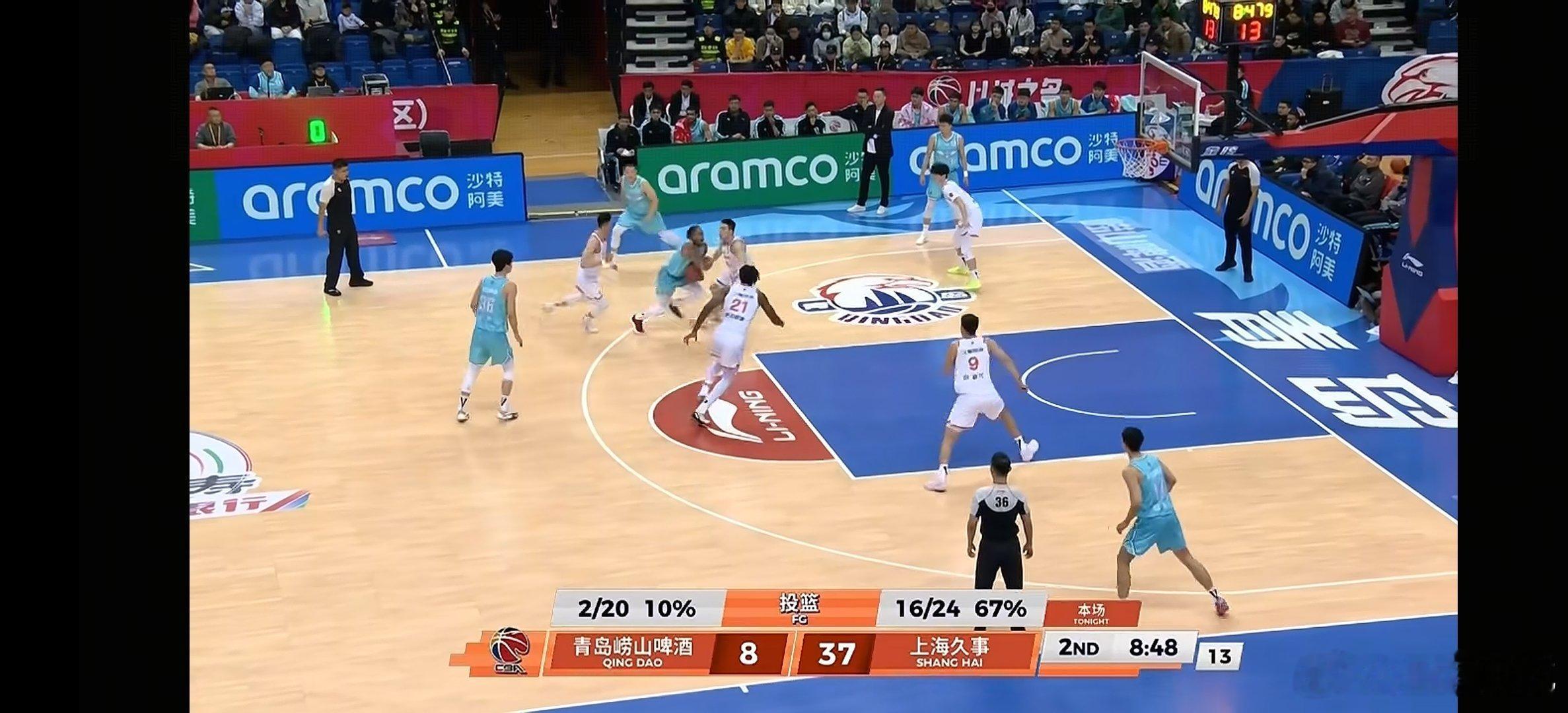 啊？  ？  ？  第二节打了两分钟   青岛一共八分？？那第一节在干鸡毛呢？c