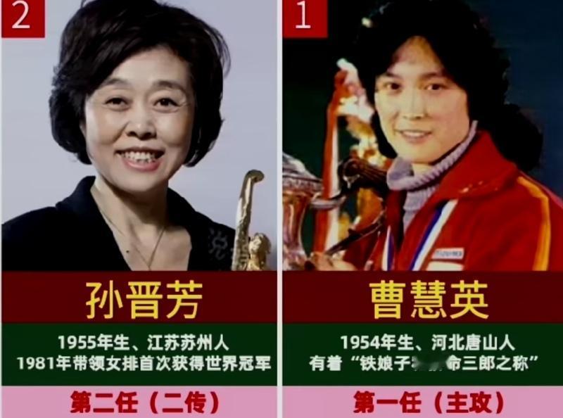 一代代女排队长接过队长袖标，扛起队伍的重任，续写顽强拼搏的女排精神。
从初代曹慧