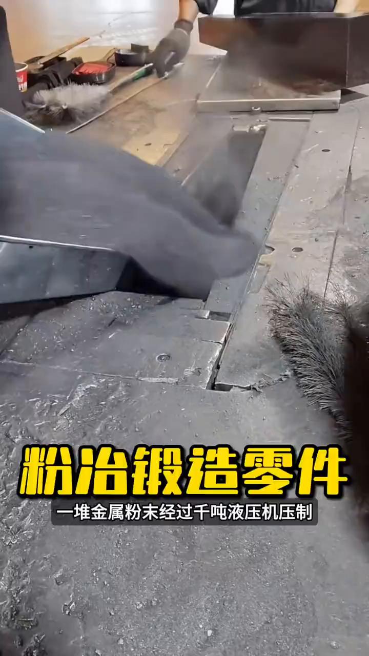 粉末冶金锻造零件。
注意看，一堆金属粉末经过千吨液压机压制竟然变成了工业零件。很