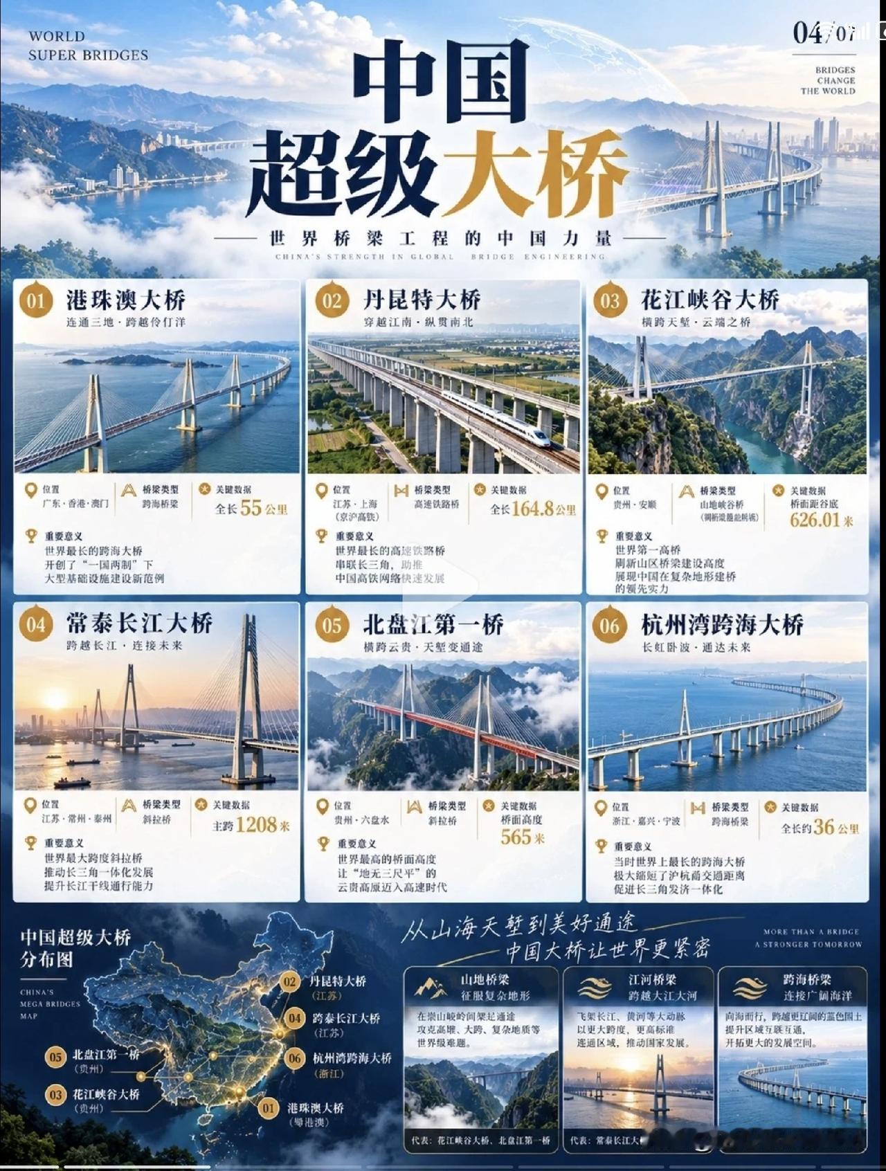 中国的超级大桥以及桥梁建造五项世界纪录！[赞][赞][赞]