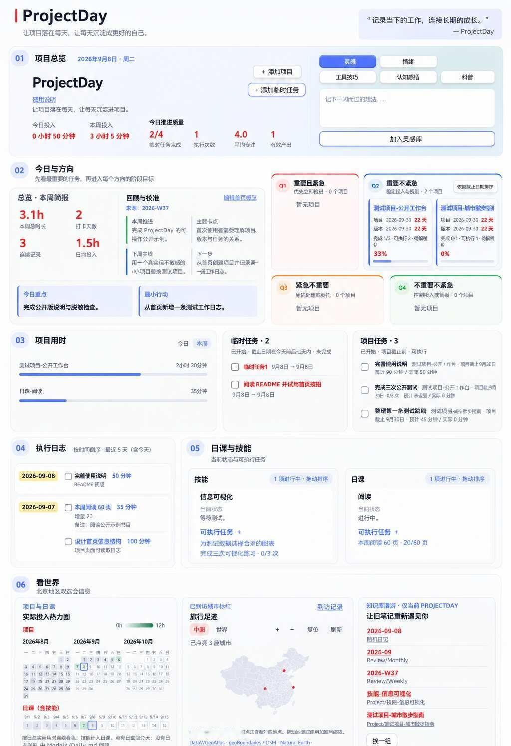 我开源了一个obsidian个人工作台
ProjectDay 是一个可直接用 O