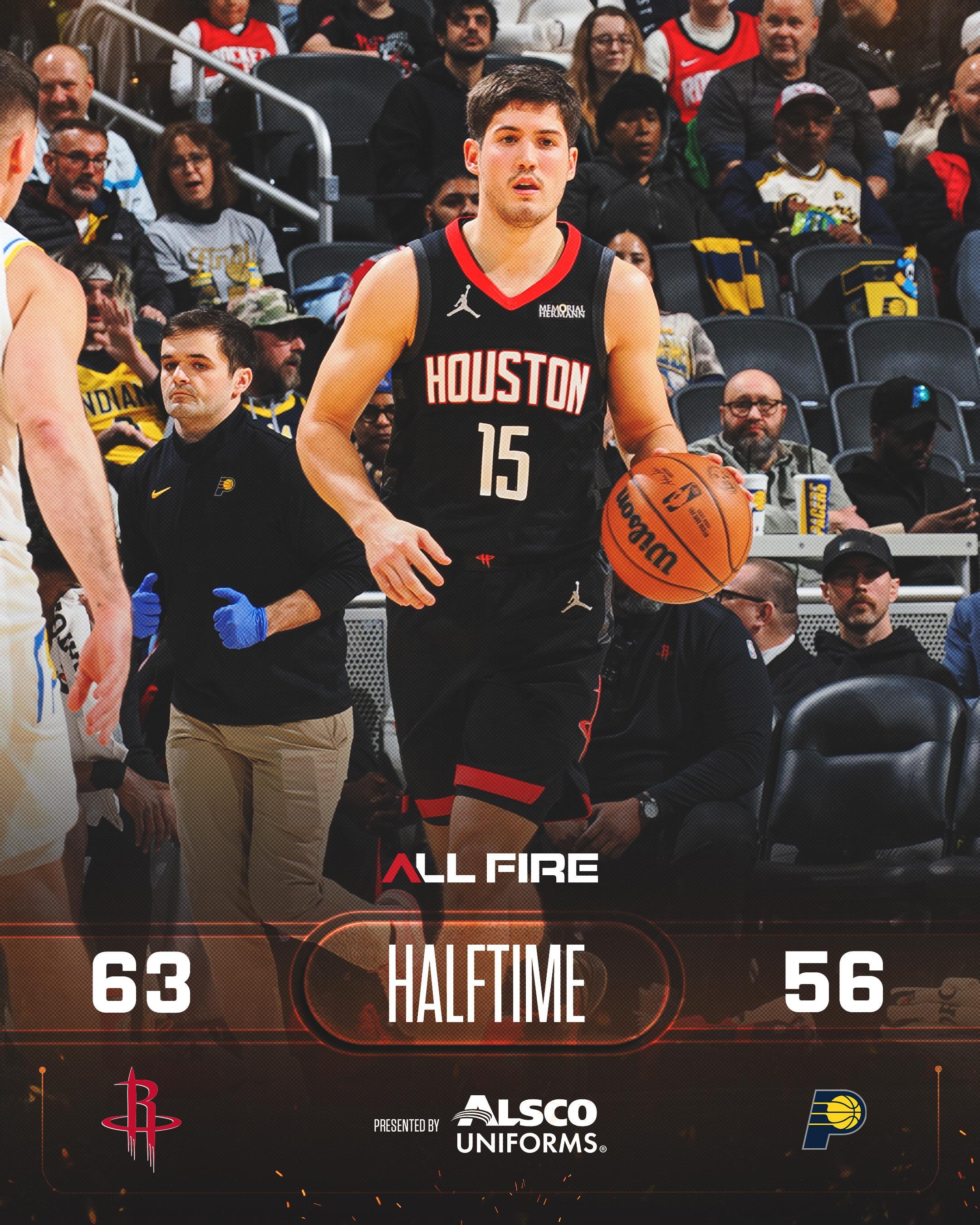 半场比赛结束！火箭63-56步行者！申京21分5板3助、谢泼德11分2板3助2断