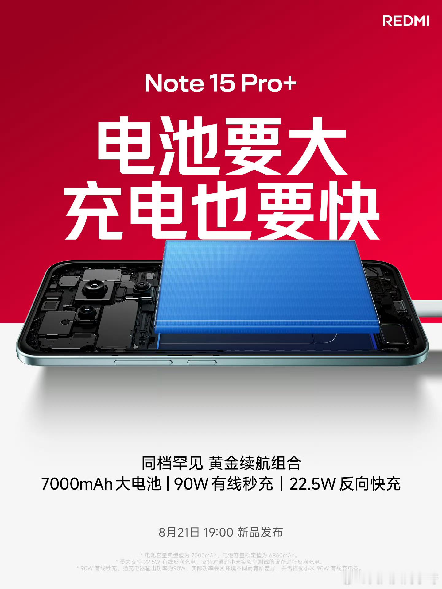 红米Note15pro+：7000mah+90w有线（并支持22.5W有线反向充
