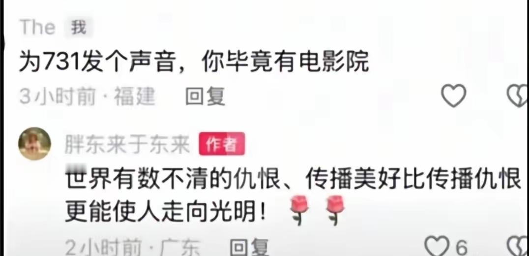 电影《731》定档时，胖东来说“世间有数不清的仇恨，传播美好比传播仇恨更能使人走