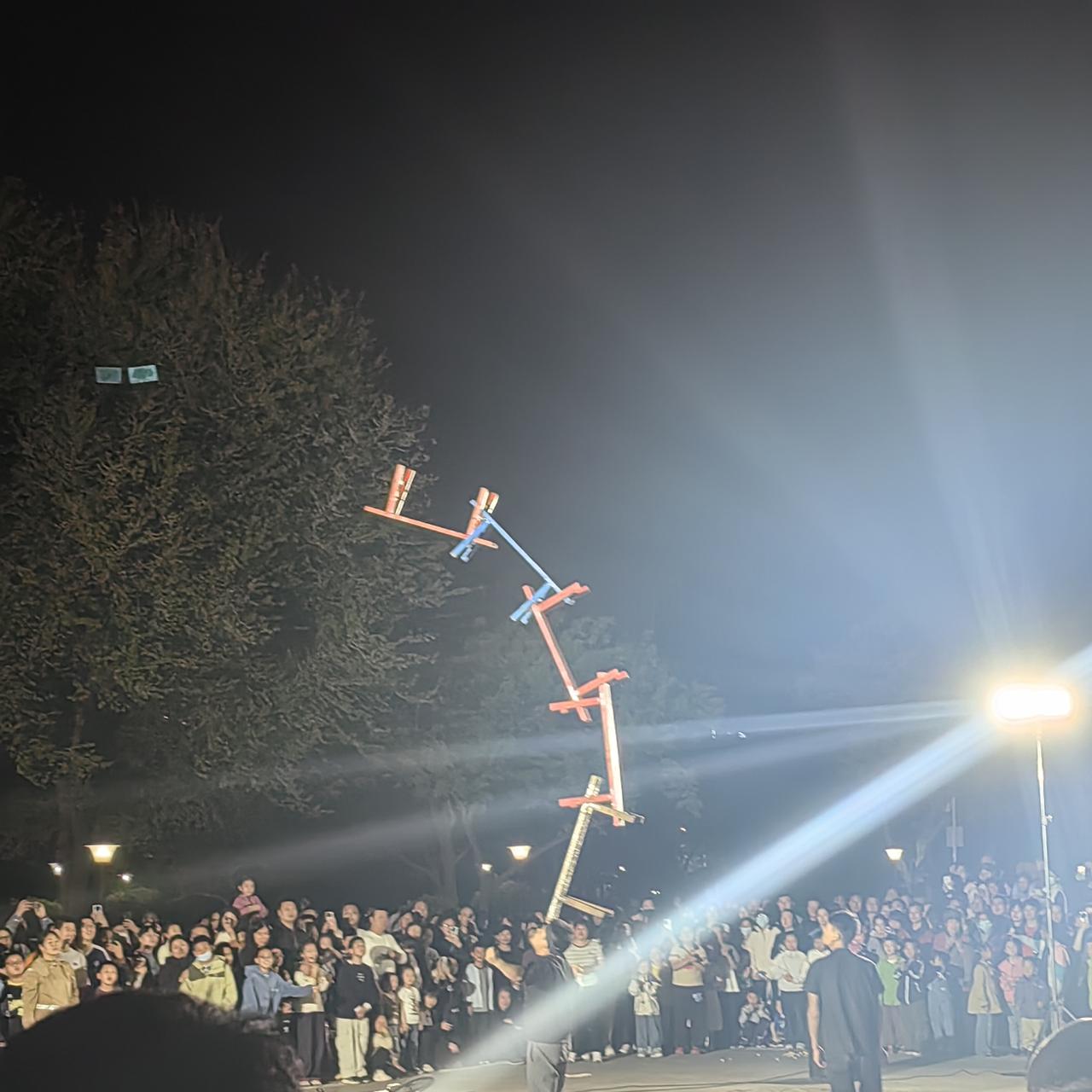 晚上公园散步，看了一场杂耍。杂耍你可以搭草台子？你觉得这样可以吗？