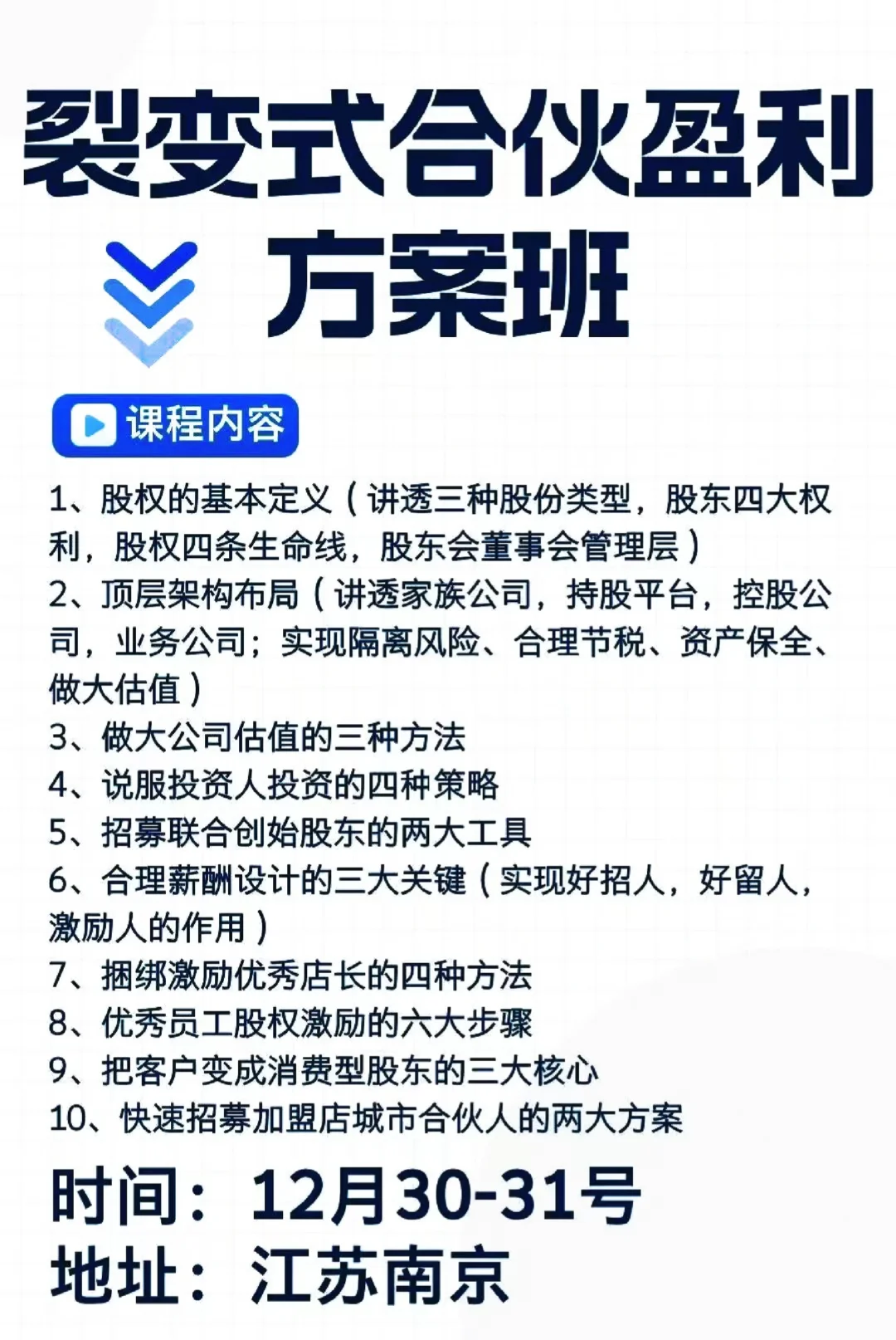 裂变式合伙盈利方案班！