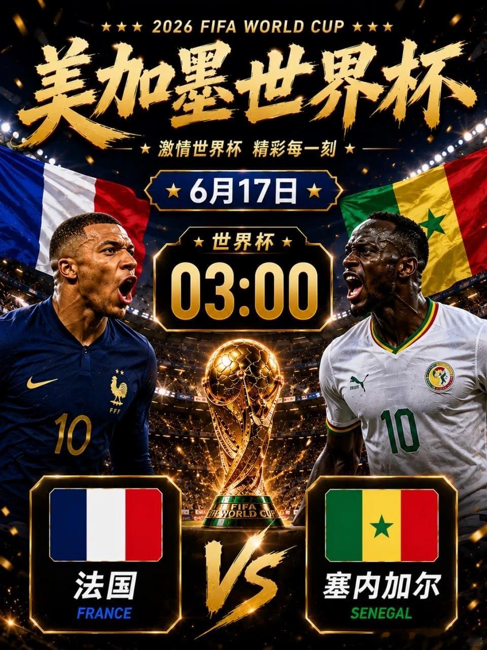 兄弟们  今天先吃法试餐017:世界杯03:00品牌：法国vs塞内加尔开球：法国