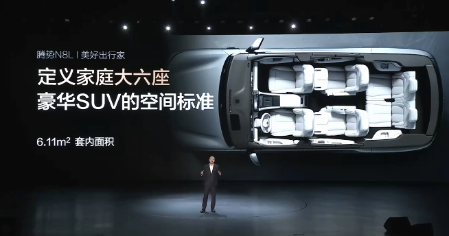 腾势N8L 5.2米的车长，六座但也做到了非常宽敞舒适。6.11m²套内面积，4