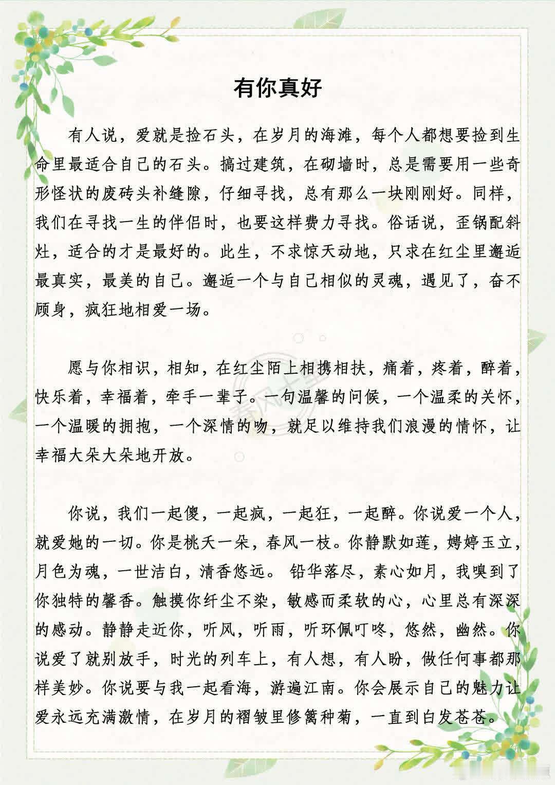 有你真好 有人说，爱就是捡石头，在岁月的海滩，每个人都想要捡到生命里最适合自己的