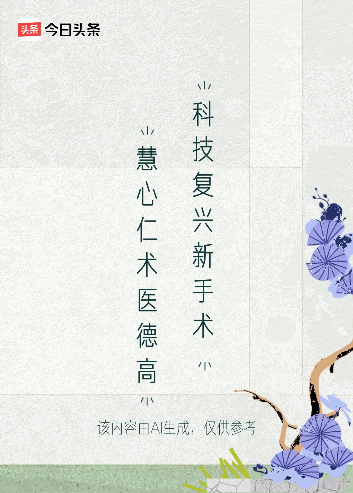 慧心仁术医德高，
科技复兴新手术。
子宫下垂微创做。
五天出院自步行。