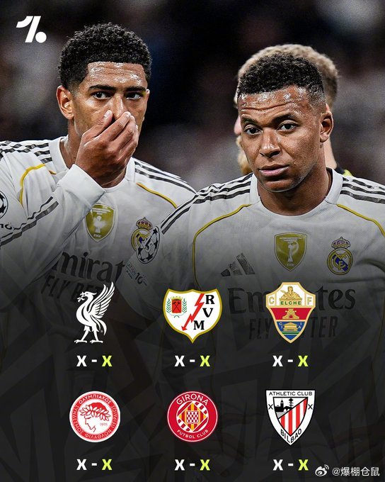 【还有4个客场】皇马在11月迎来连续6个客场比赛，前2场的结果是0比1不敌利物浦