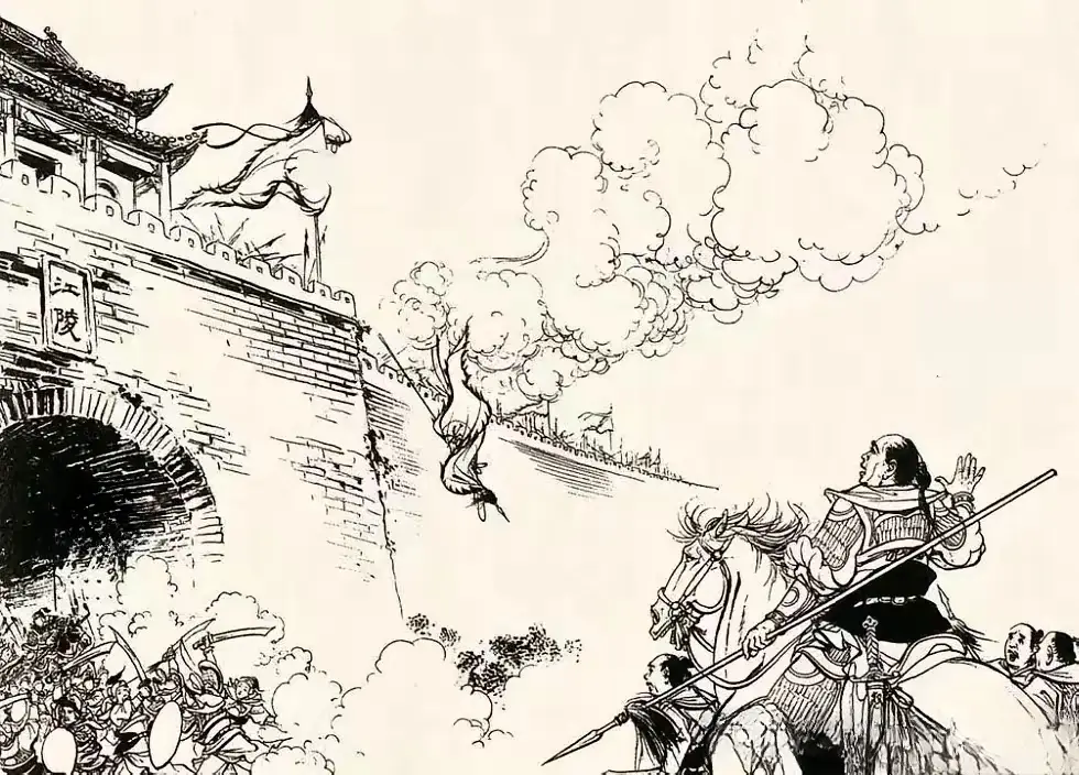 “北来诸军乃飞渡江也？”此将作为先锋奉命带兵出战，中了对方的诱敌之计...