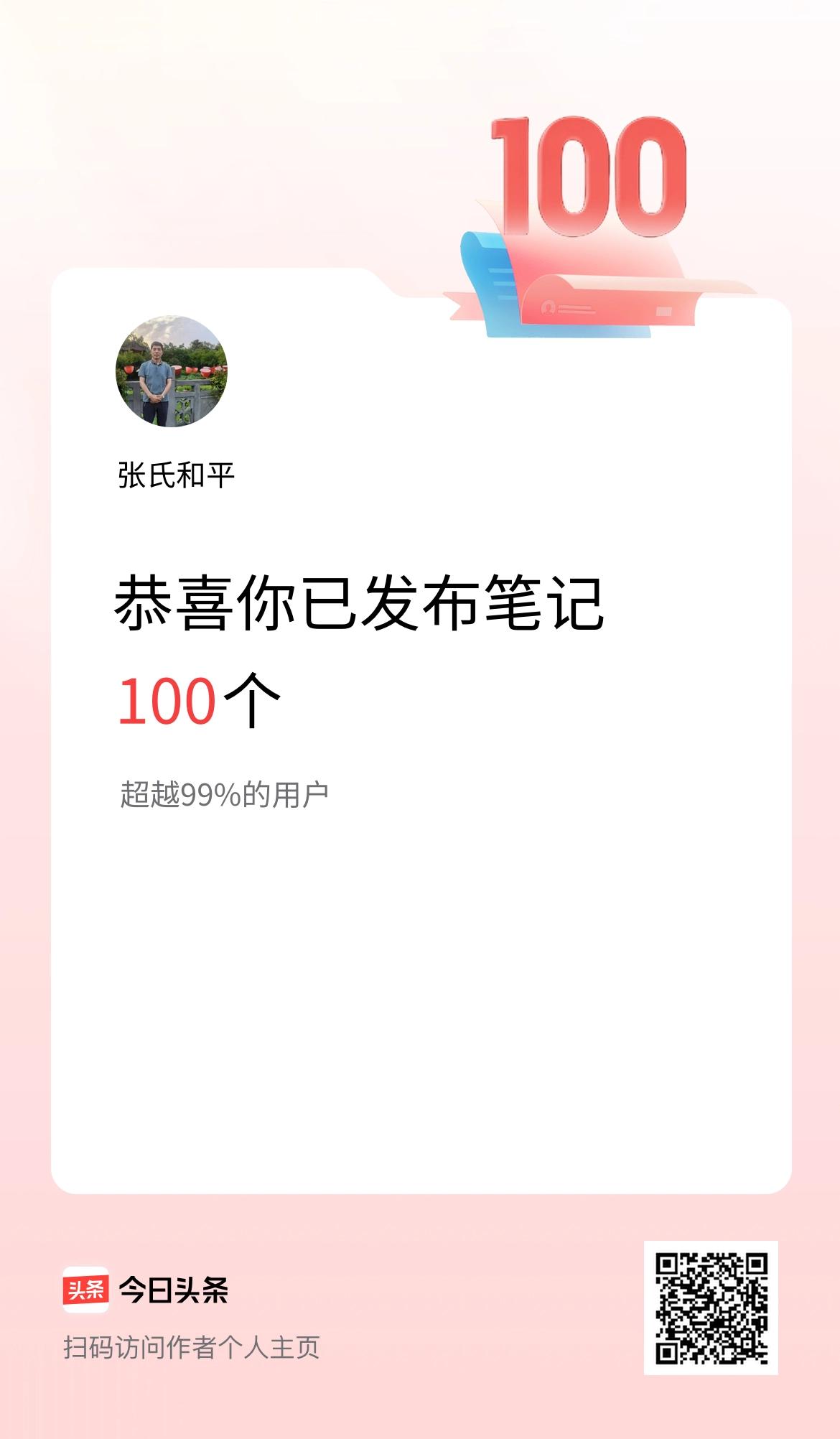 我在头条累计投稿笔记100个