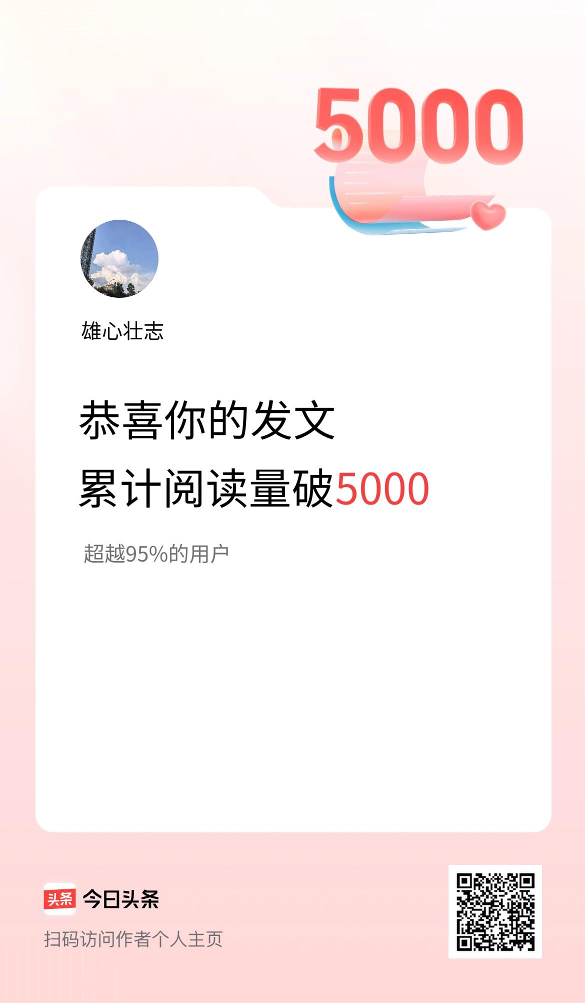 🤝我在头条累计获得阅读量破5000啦！