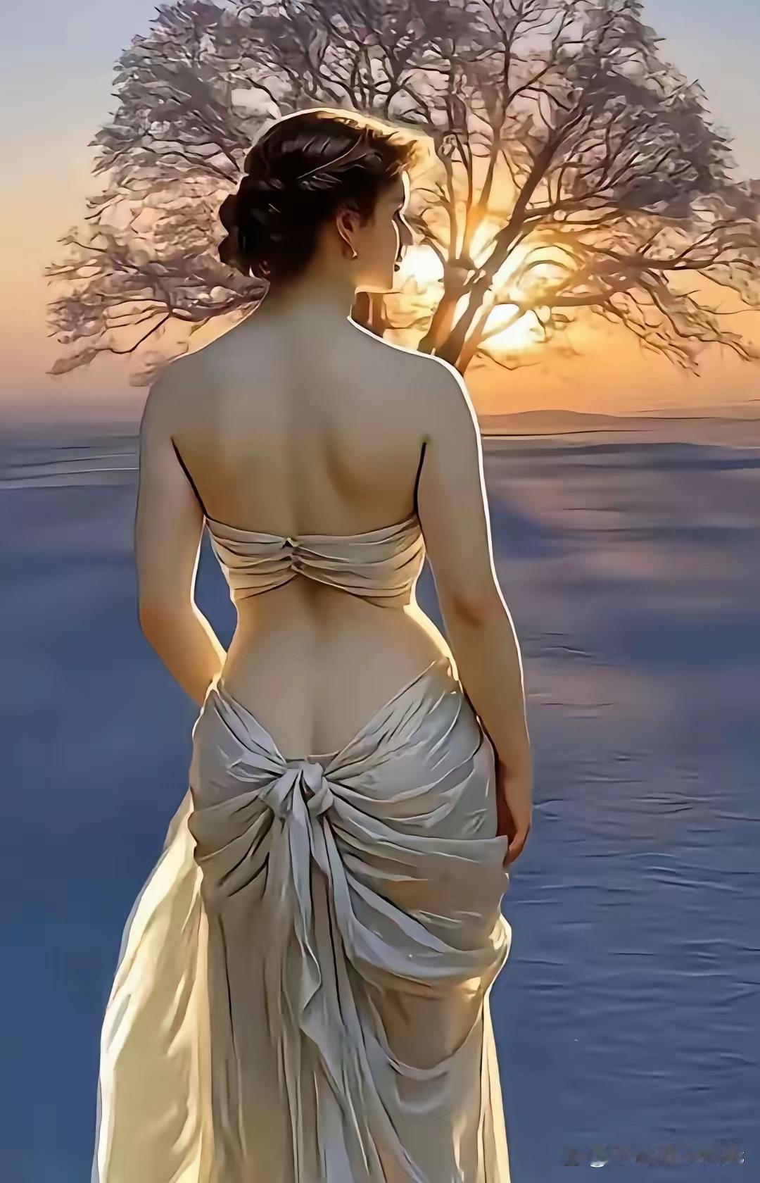暮江倩影映远汀，
烟波浩渺水风清。
风姿绰约赏晚霞，
完美人生在天涯。