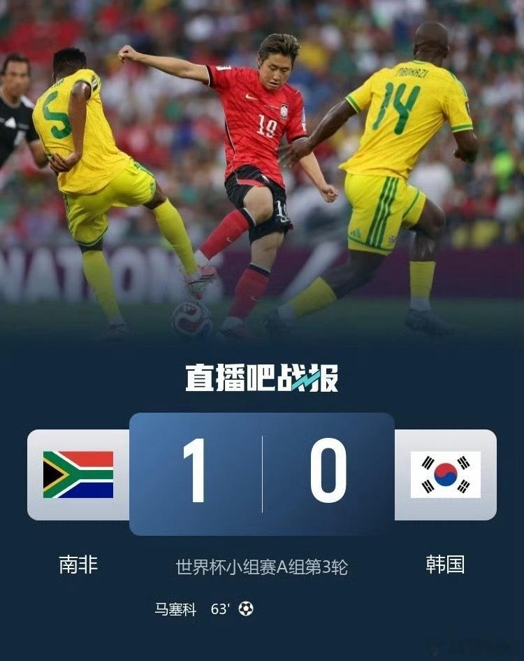 韩国爆冷不敌南非，韩国这拉完了，球队身价比对方高不少，还有孙兴慜这样的国际球员，