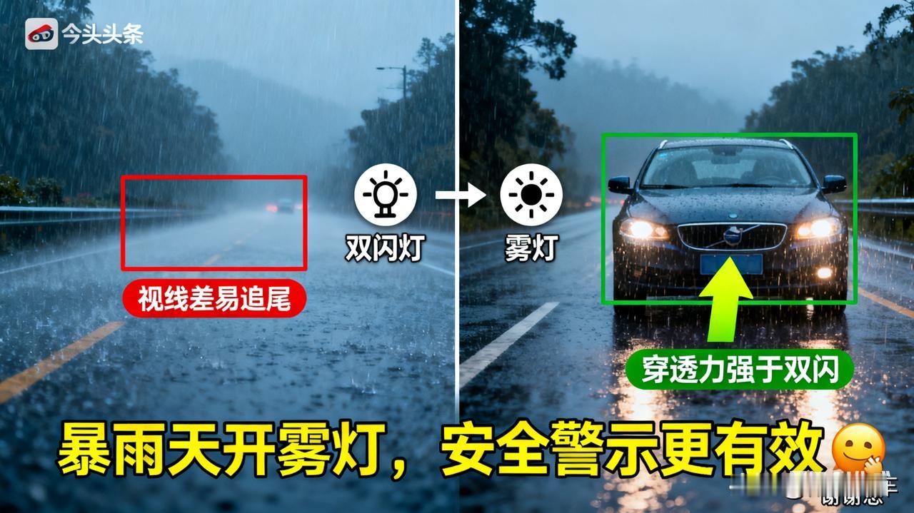 暴雨天开车，除了慢行，这个功能一定要打开！
   
雨天行车，视线模糊，路面湿滑