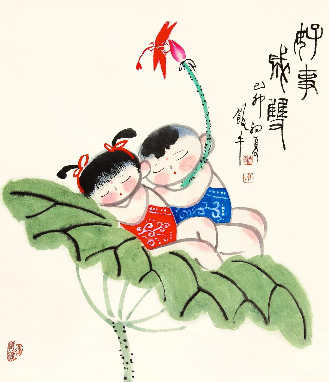 田原小品：躺在荷叶上，做一个有关夏天的梦

田原笔下的小娃娃，寻一片硕大荷叶入眠