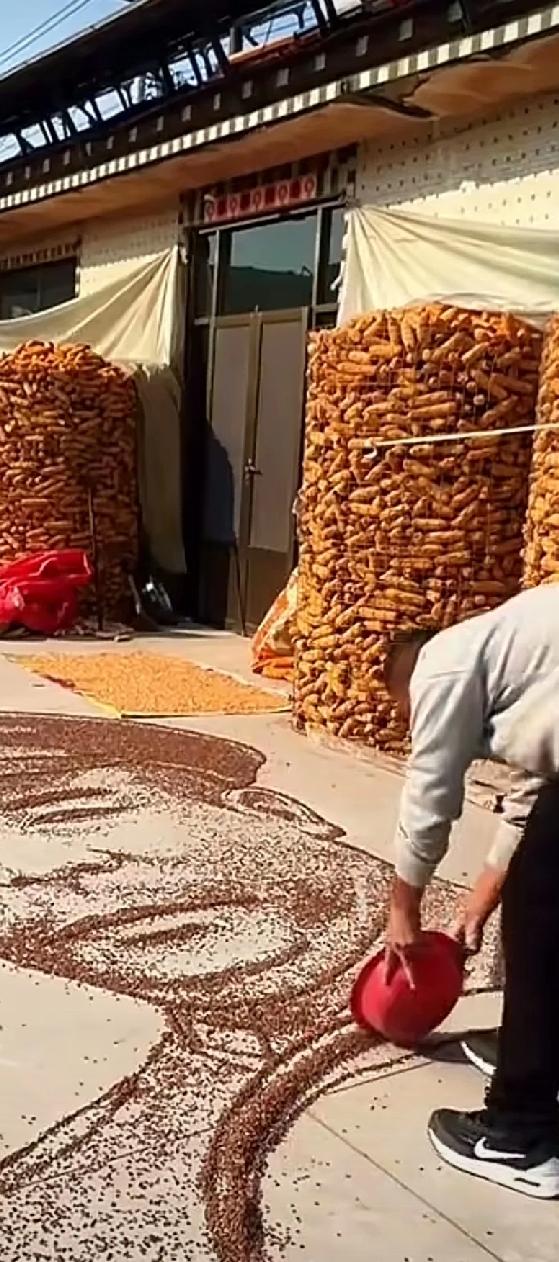 洒豆成像，高手真是在民间。
有位朴实的农民以豆子为墨，以心为笔，勾勒出吴石将军等