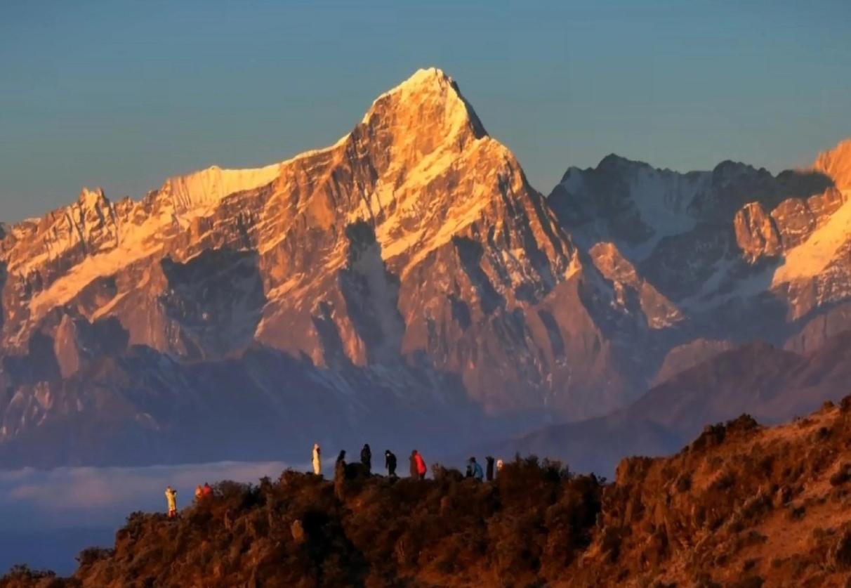 冰川纵横，159条现代冰川蜿蜒山间，冰舌直抵林海，蓝冰与冰裂如水晶雕琢 。
垂直