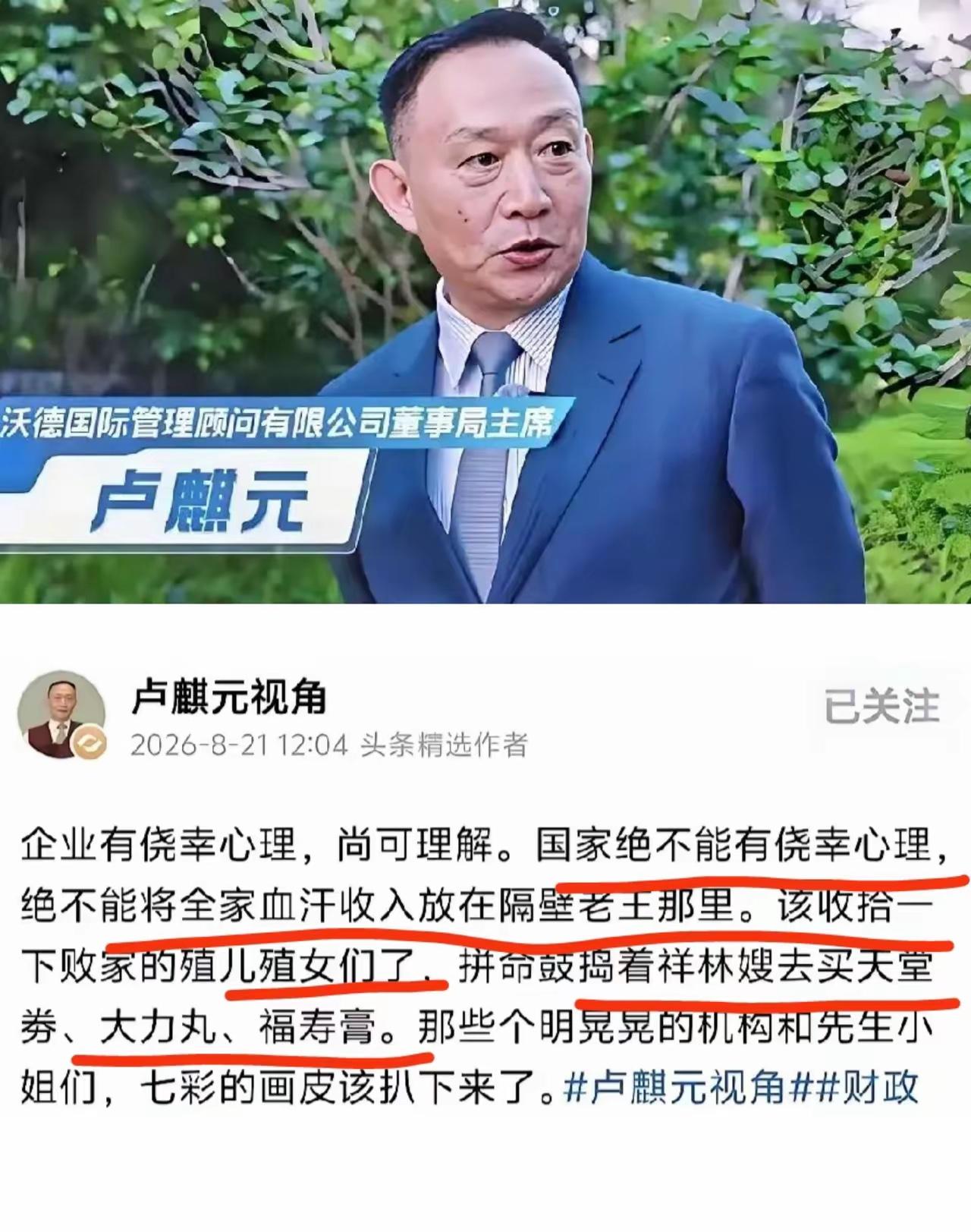 卢麒元重磅发声，用词犀利直白！靠本土发展获利，却疯狂向外转移资产，巨额外汇长期滞