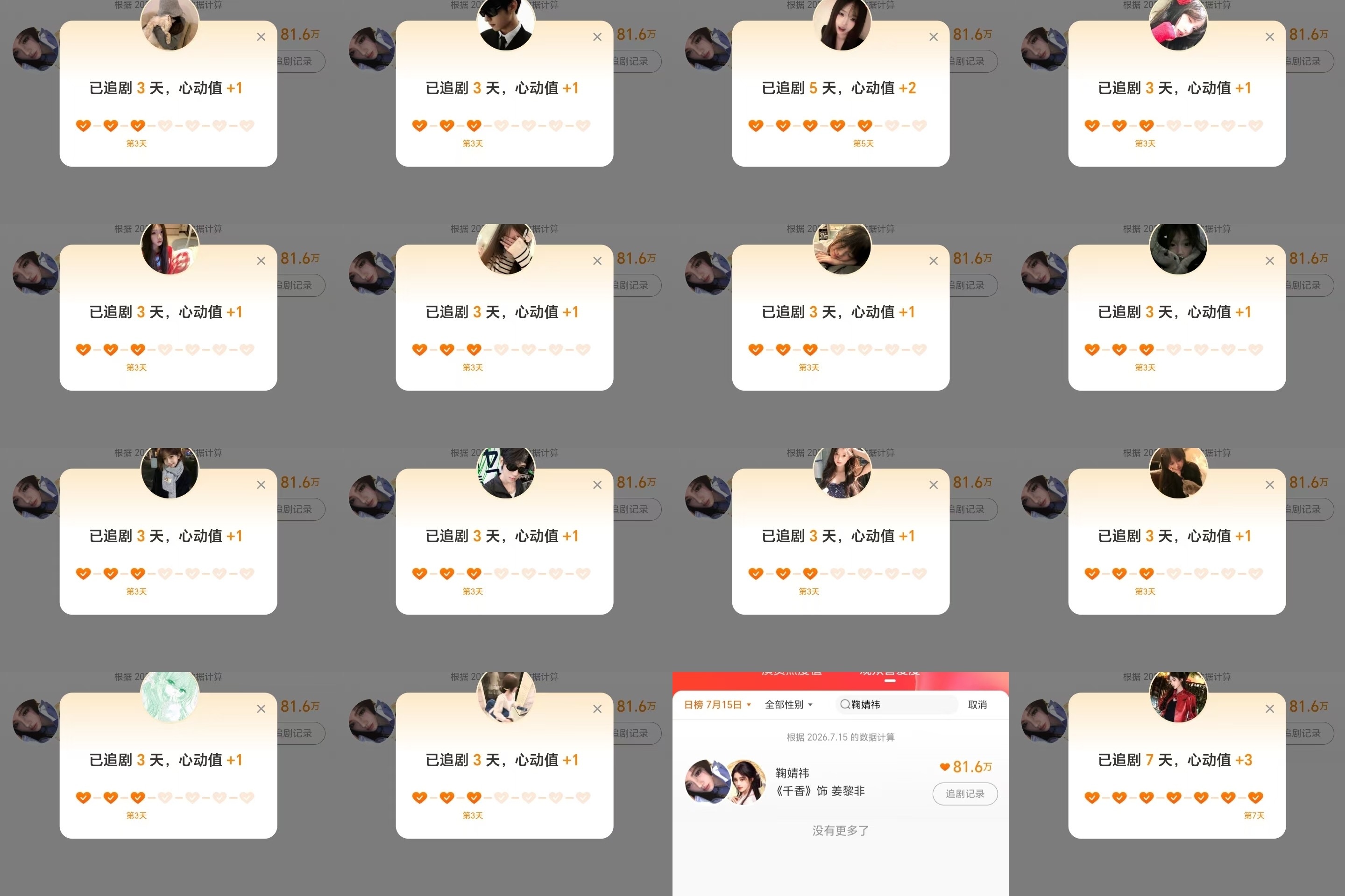 7.15姜黎非托举计划鞠婧祎姜黎非鞠婧祎千香 1.微博演员榜57个 计58×5=