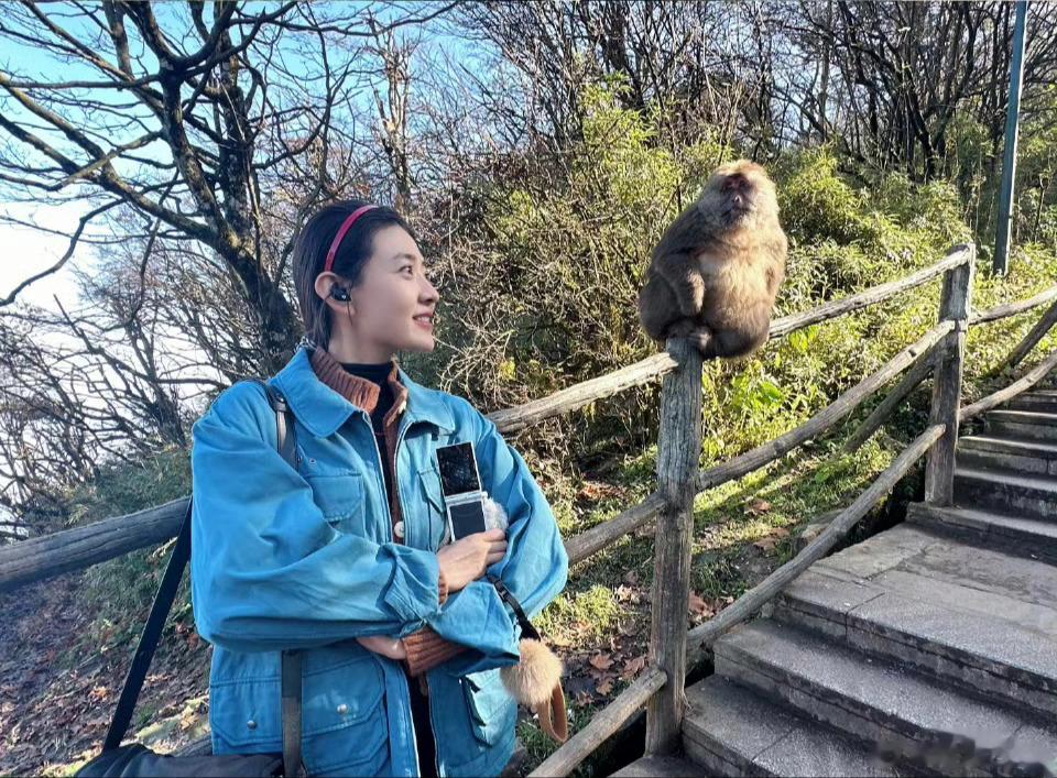#梁洁去看峨眉山的猴子# 没想到梁洁居然去峨眉山看猴子了呢！真的太巧了吧#梁洁峨