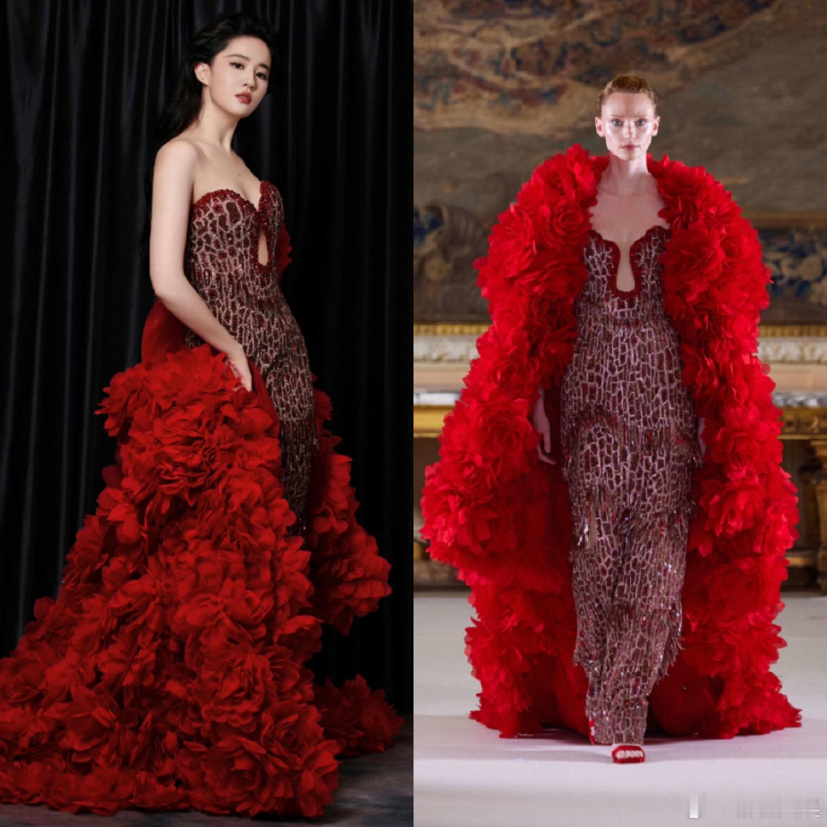 #刘亦菲演绎TonyWard2024秋冬高定##刘亦菲红色花瓣拖尾披风# 托尼・
