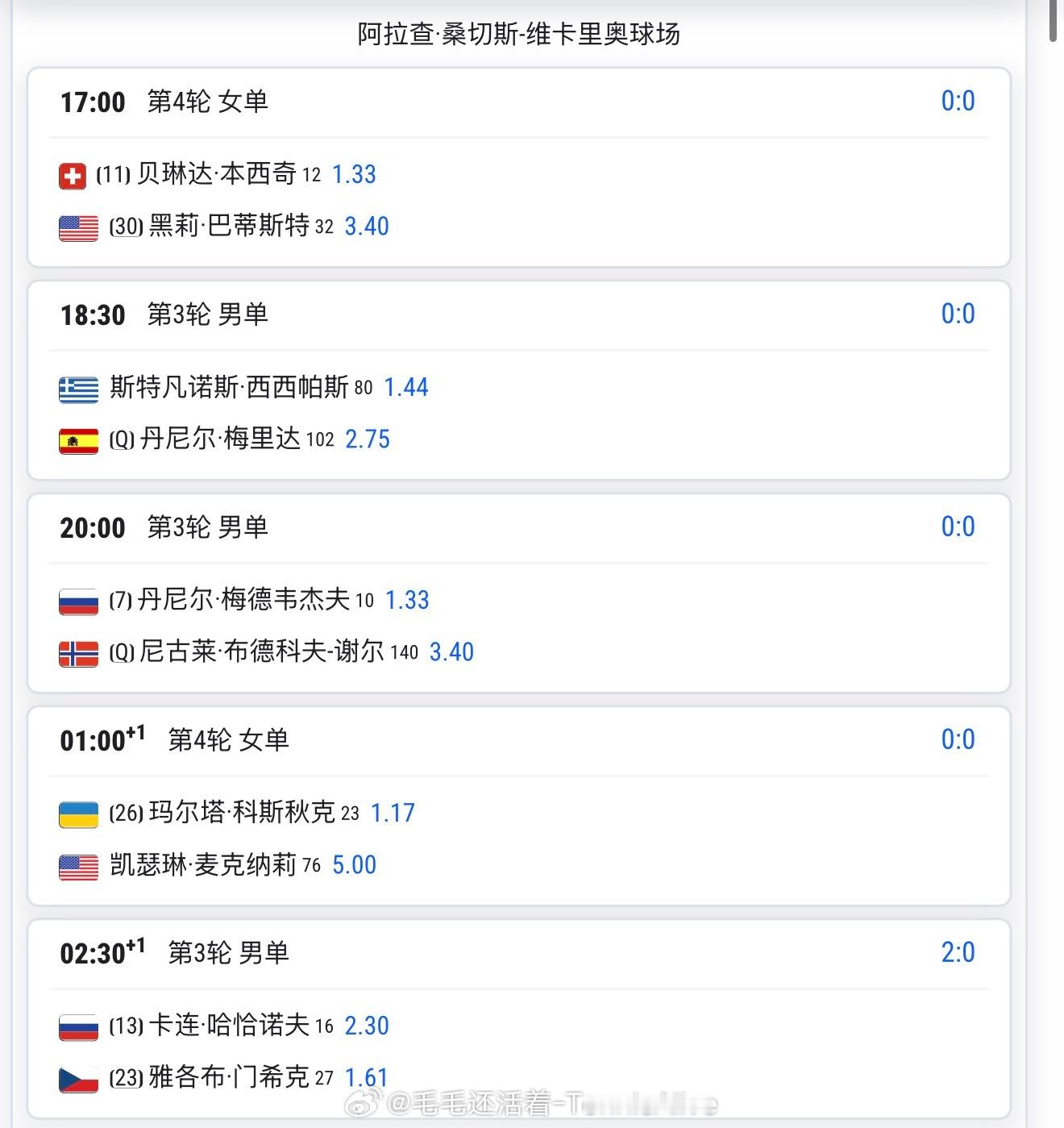 【4.27 日比赛赛程+直播赛程】19:00 萨巴伦卡 vs大坂直美22:00 