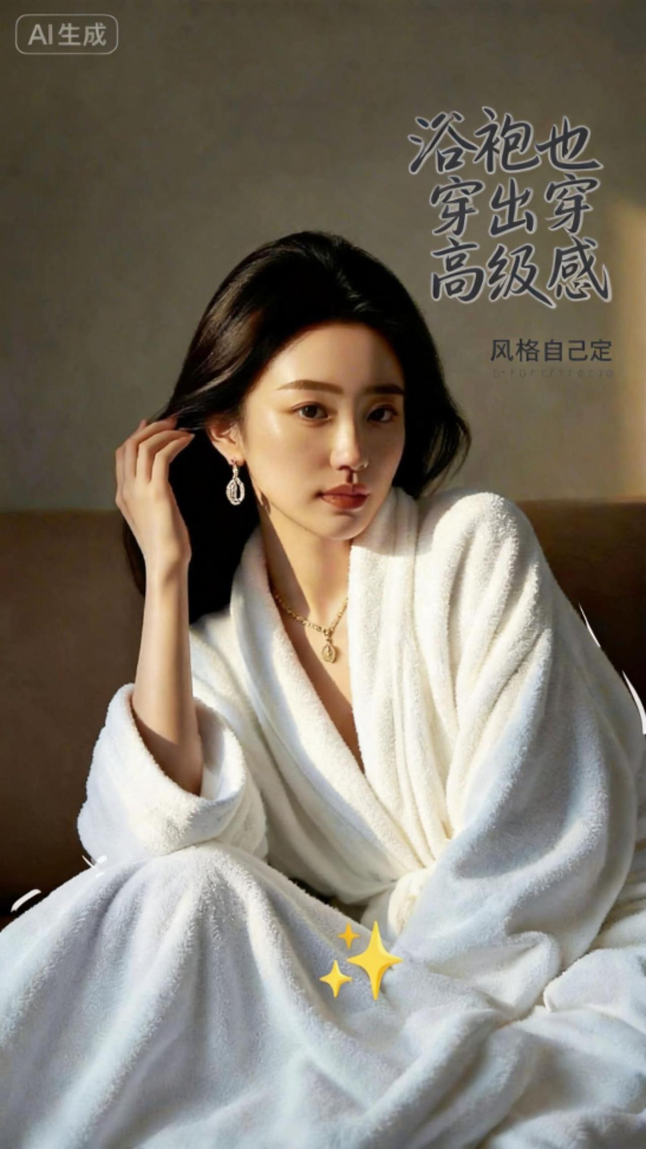 一件浴袍，拿捏冷艳御姐感，直接封神。不用刻意摆拍，随手一个撩发、回眸的动作，就美