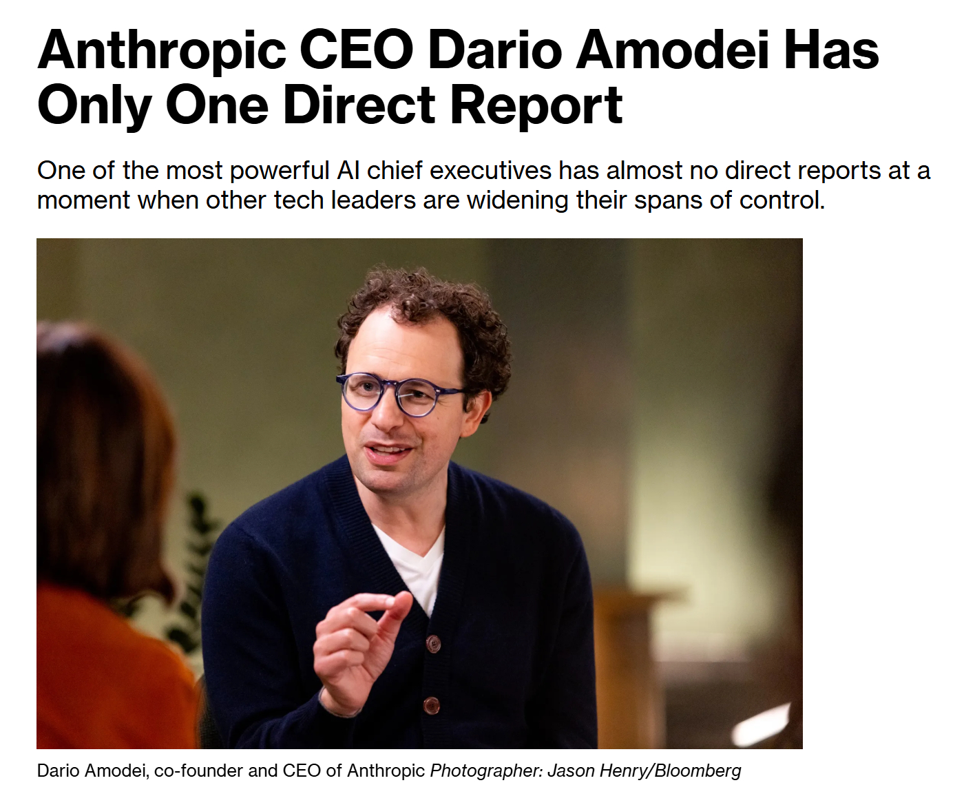 『彭博社』说 Anthropic CEO Dario Amodei 仅有一名直接