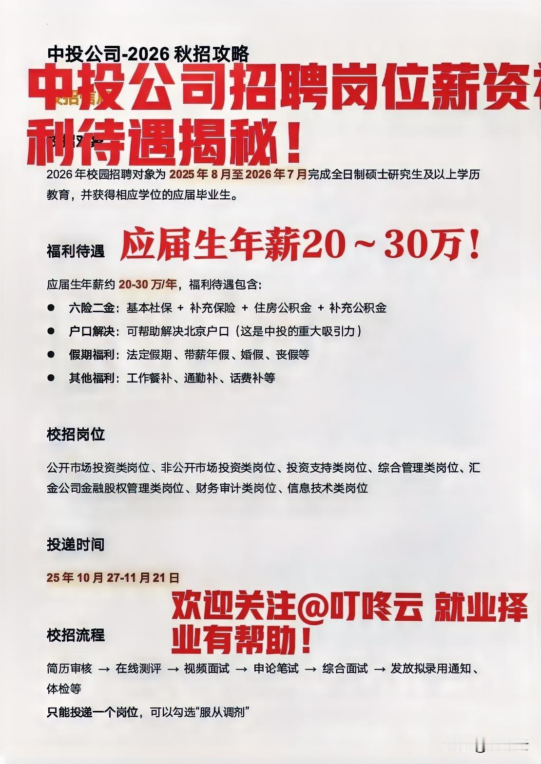 中投公司招聘要求及薪资待遇揭秘！年薪20～30万！首次分享求职攻略干货！速速收藏