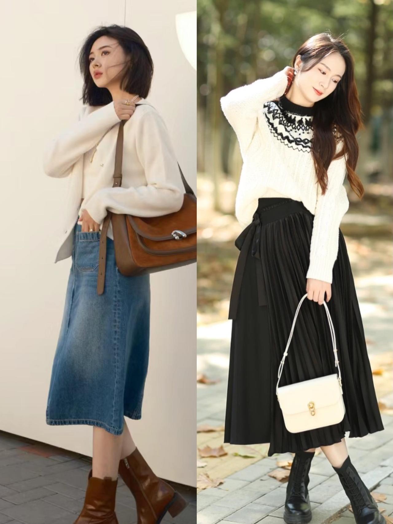 深秋更爱露小腿，“毛衣+短靴”时髦洋气，时髦精早就穿起来了！
深秋穿搭，建议选择