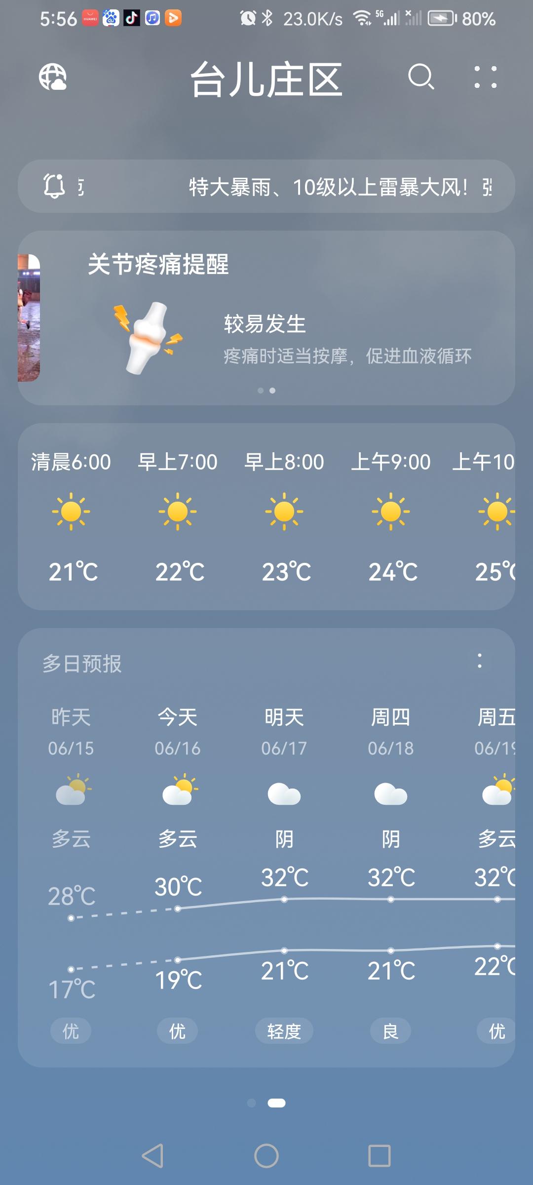 “6.16”天气预报“多云”。气温19—30度
