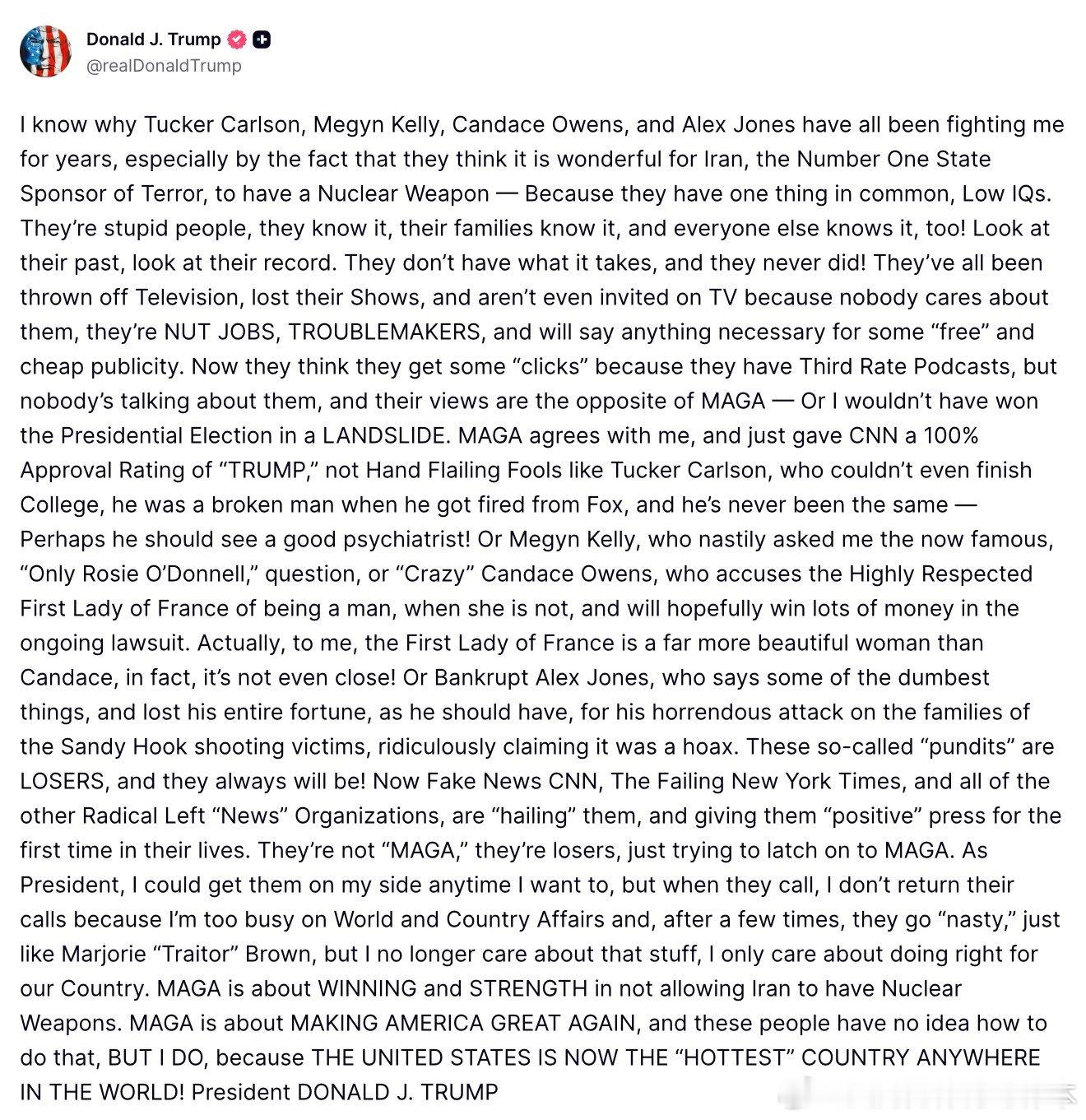 【黄金时代】川普手撕四大右翼播客：塔克·卡尔森、梅根·凯利、坎迪斯·欧文斯和亚历