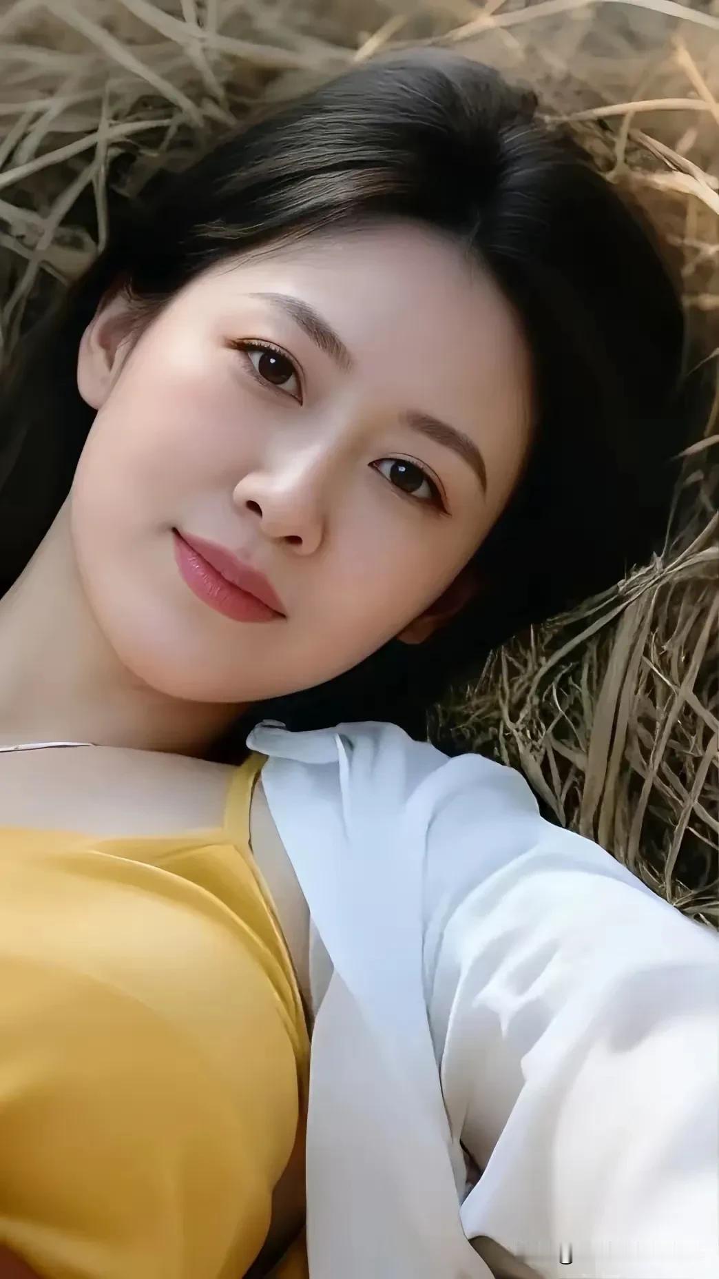 看妞静卧草垛间，浅笑轻扬春意绵。
眼底皆如星汉川，遥观鹊影数星繁。
儿时旧夜犹浮