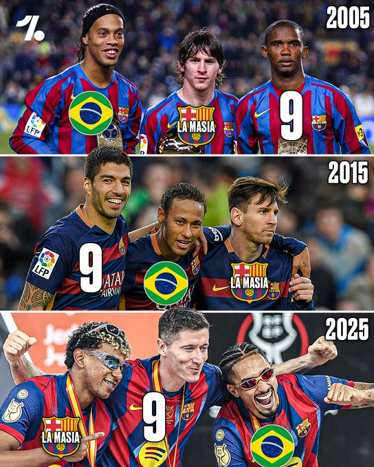 可以肯定的是，巴塞罗那每十年都会有一名拉玛西亚青训营的毕业生、一名巴西人和一名9