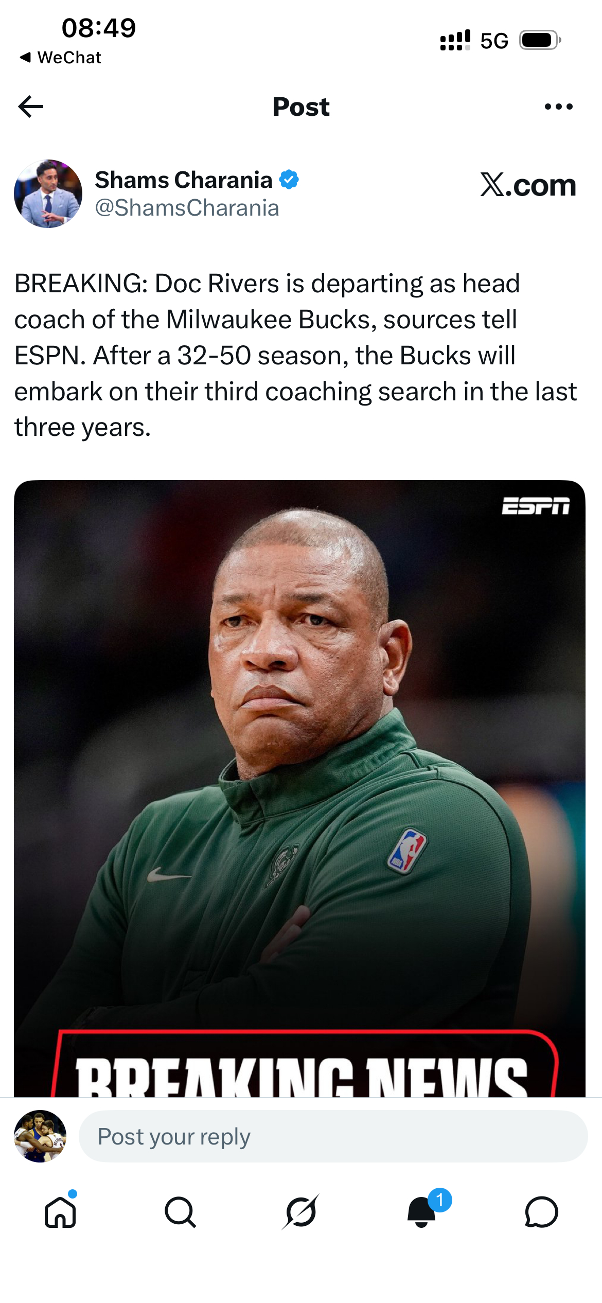 里弗斯和雄鹿分道扬镳了 